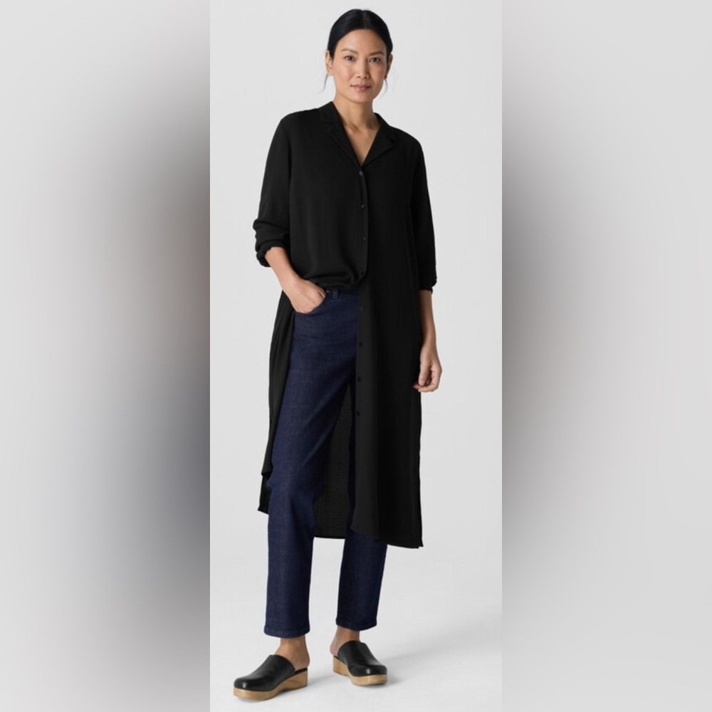 #710 Eileen Fisher Black Collared Shirtdress
